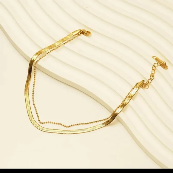 Anklet 18K Gold Titanium Snake Bone Layered Ankle Bracelet - Picture 2 of 4